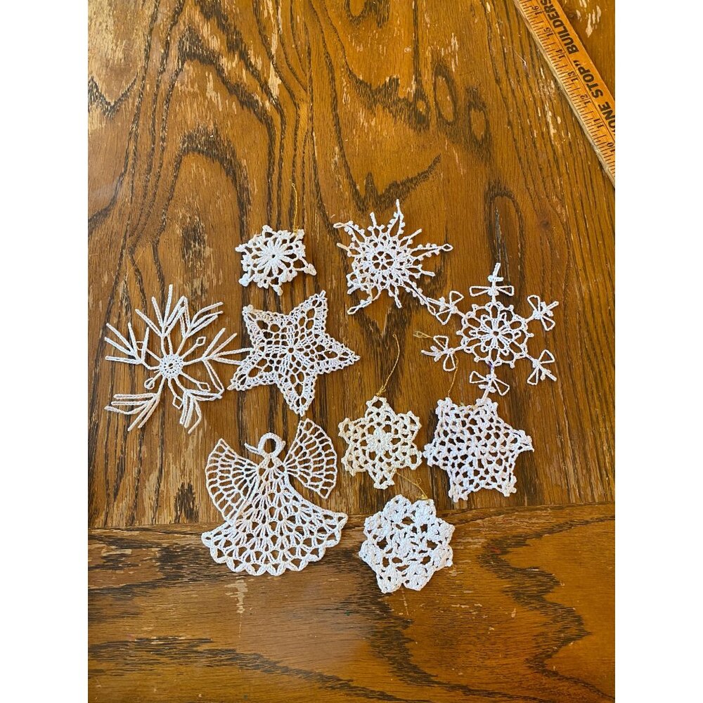 Handcrafted Vintage Crochet Snowflake & Angel Ornaments Set Of 10